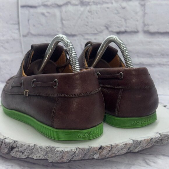 MONCLER Guadeloupe Leather Boat Shoes Green Soles Size EU 41 US 8 Made in Italy - Picture 6 of 14